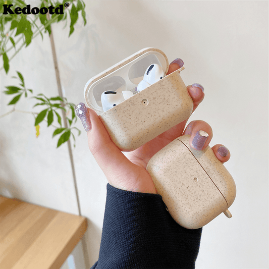 Biodegradable Wheat Straw Headphone Case For Apple Airpods 1 2 3 2021 Pro Shockproof Bumper Full Protective Earphone Cover Charging Box Bags made of Bioplastic - Earth Thanks - Biodegradable Wheat Straw Headphone Case For Apple Airpods 1 2 3 2021 Pro Shockproof Bumper Full Protective Earphone Cover Charging Box Bags made of Bioplastic - natural, vegan, eco-friendly, organic, sustainable, 