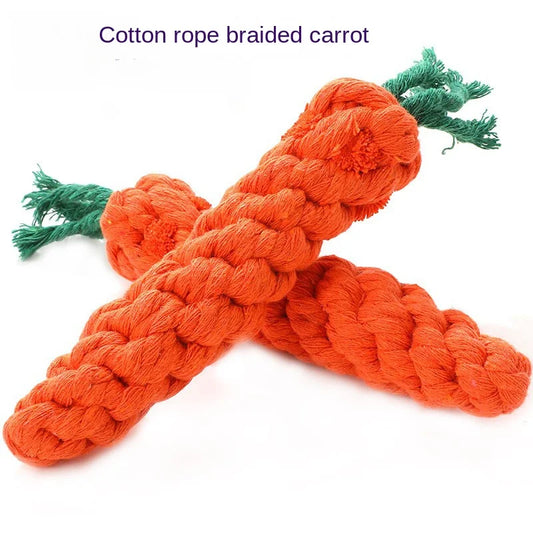 Chew Toy for Small Dogs and Cats - Cleaning Teeth Pet Toys - Cotton Rope Carrot-Shaped Bite Resistant Playing Accessories