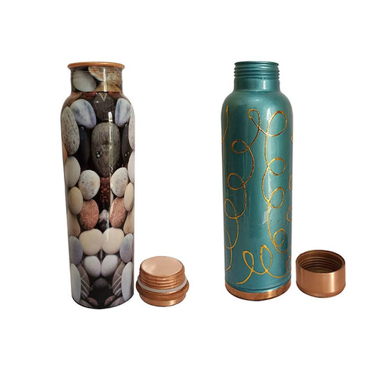 Copper Bottle Combo (Pack of 2) - Earth Thanks - Copper Bottle Combo (Pack of 2) - anti-microbial, antibacterial, antimicrobial, bottle, camping, coffee, copper, cup, dinner, dinnerware, drink, drinking cup, fresh, health, home, house, insulated, kitchen, liquid, lunch, metal, non tossico, non toxic, outdoor, picnic, plastic free, portable, recyclable, recycle, recycle friendly, reusable, save food, stay safe, sterile, tea, travel, vegan friendly, water, water bottle