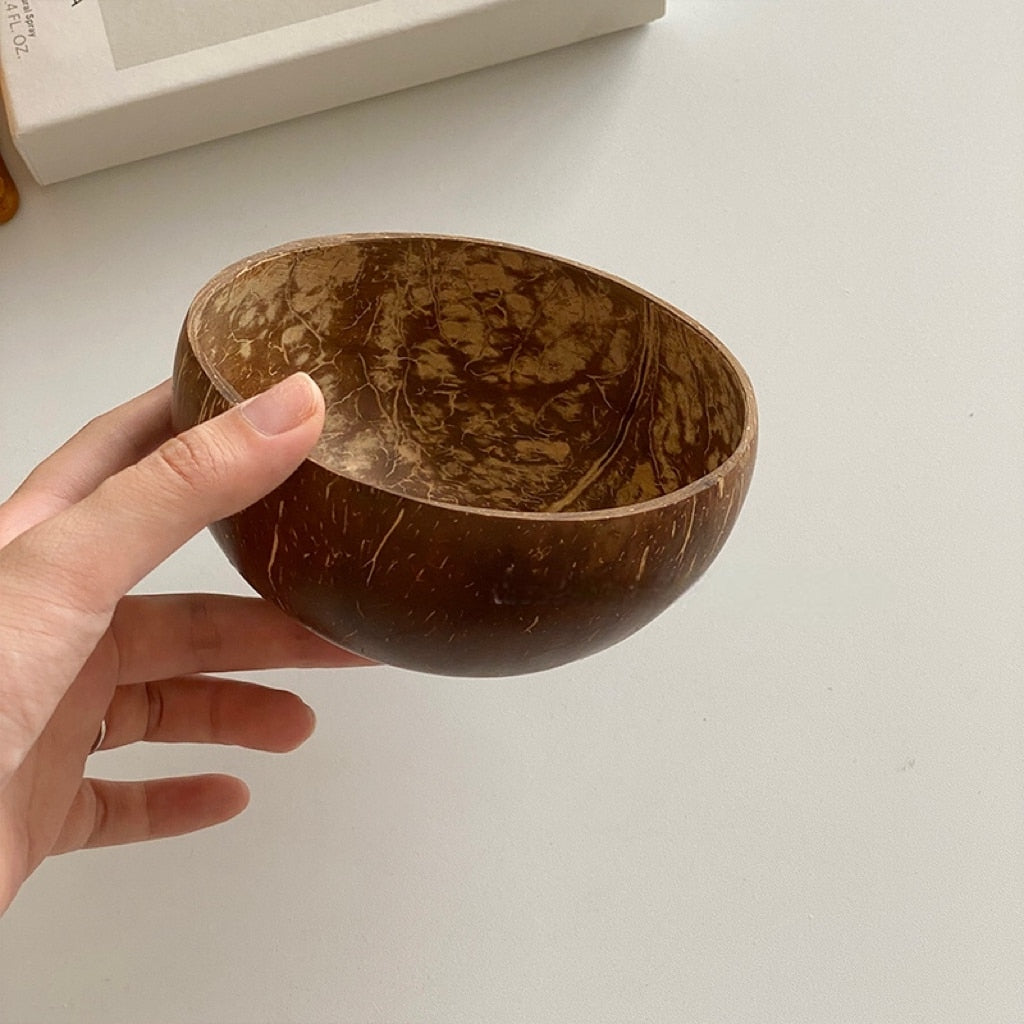 Natural Coconut Bowl - Handmade Organic Wooden Tableware - Wood Dessert Fruit Salad Rice Bowl Kitchen Dinnerware Container Bowl