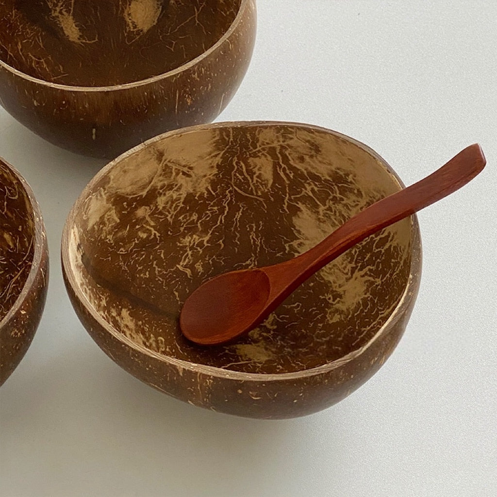 Natural Coconut Bowl - Handmade Organic Wooden Tableware - Wood Dessert Fruit Salad Rice Bowl Kitchen Dinnerware Container Bowl