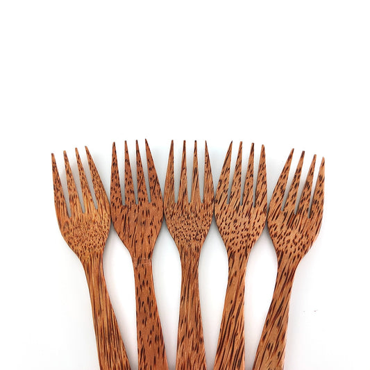 Set di forchette e cucchiai in legno di cocco naturale Posate in legno di palma da cocco biologico per insalata e frutta Vagan - Abbinamento perfetto per ciotole di guscio di cocco