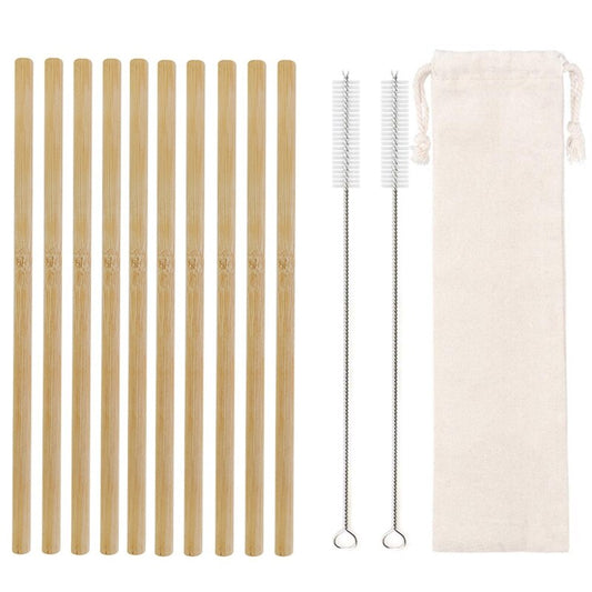 Cannucce di bambù naturale con spazzolino per la pulizia - Set da 10