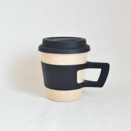 Tazza da caffè in fibra di bambù con coperchio e manico in silicone - Tazza per bevande biodegradabile da 300 ml, tazza da caffè ecologica con fascia