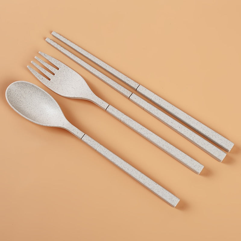 Portable Wheat Straw Fork Cutlery Set - Foldable Folding Chopsticks Cutlery Set With Box - Picnic Camping Travel Tableware Set