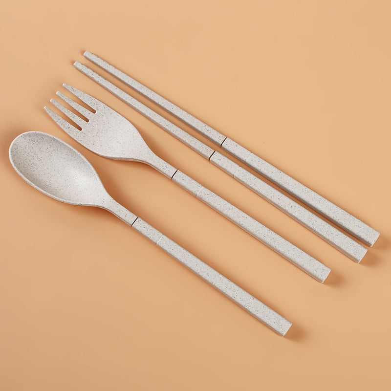 Portable Reusable Spoon Fork Travel Picnic Chopsticks Wheat Straw