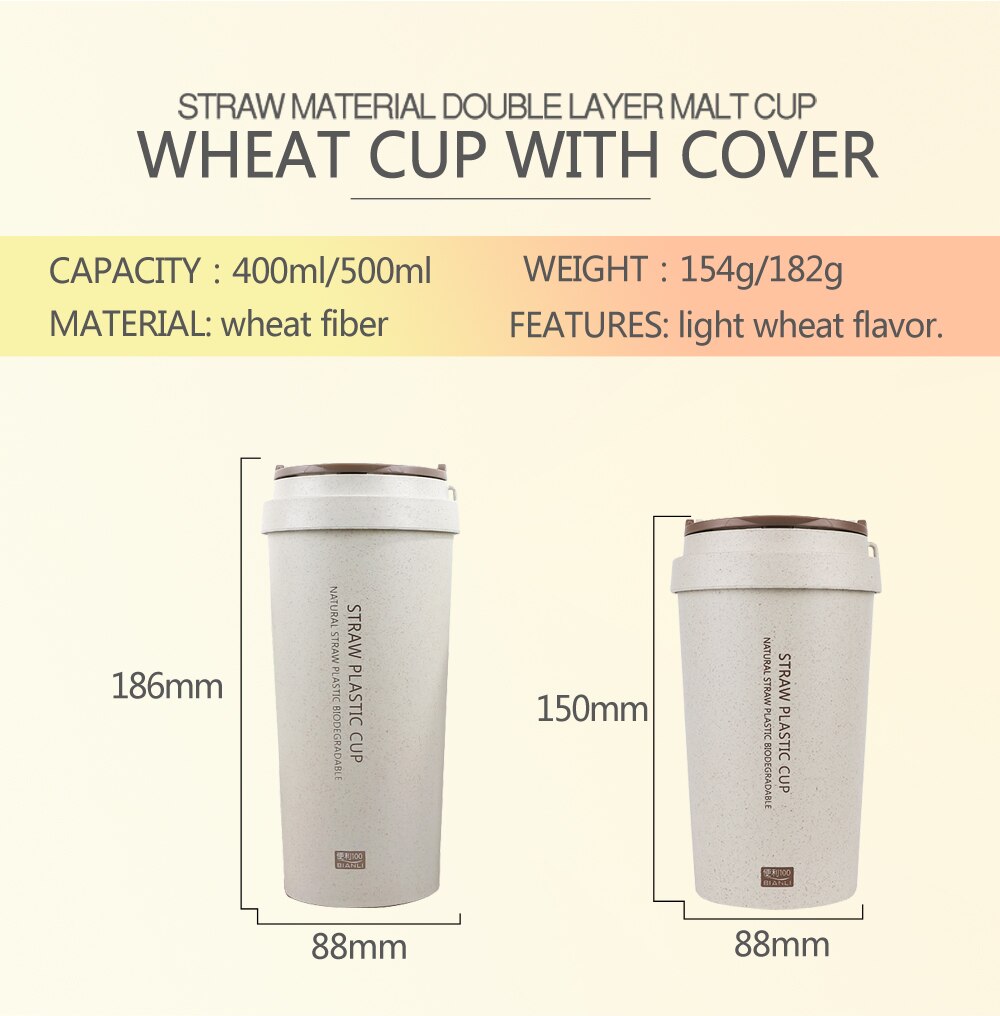 Wheat Fiber Hand Milk Cups with Thermo Lid for Coffee, Water and Cola
