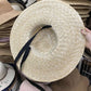 Women's Natural Wide Brim Wheat Straw Hat with Ribbon Tie - UV Protection