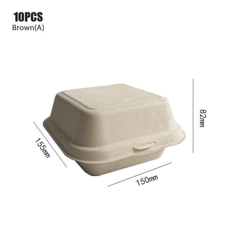 10PCS Disposable Biodegradable 6 Inch Hamburger Box,Bento Lunch Box Baking  Cak Food Containers Dessert Protection