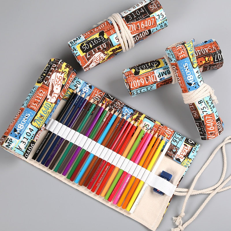 Colorful Canvas Pencil Case - 24/36/48/72 Holes - Kawaii School Supplies