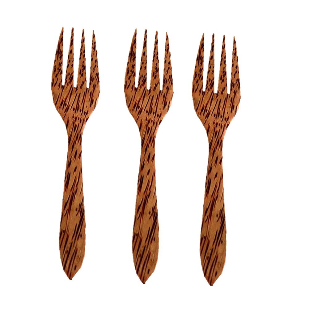 Set di forchette e cucchiai in legno di cocco naturale Posate in legno di palma da cocco biologico per insalata e frutta Vagan - Abbinamento perfetto per ciotole di guscio di cocco