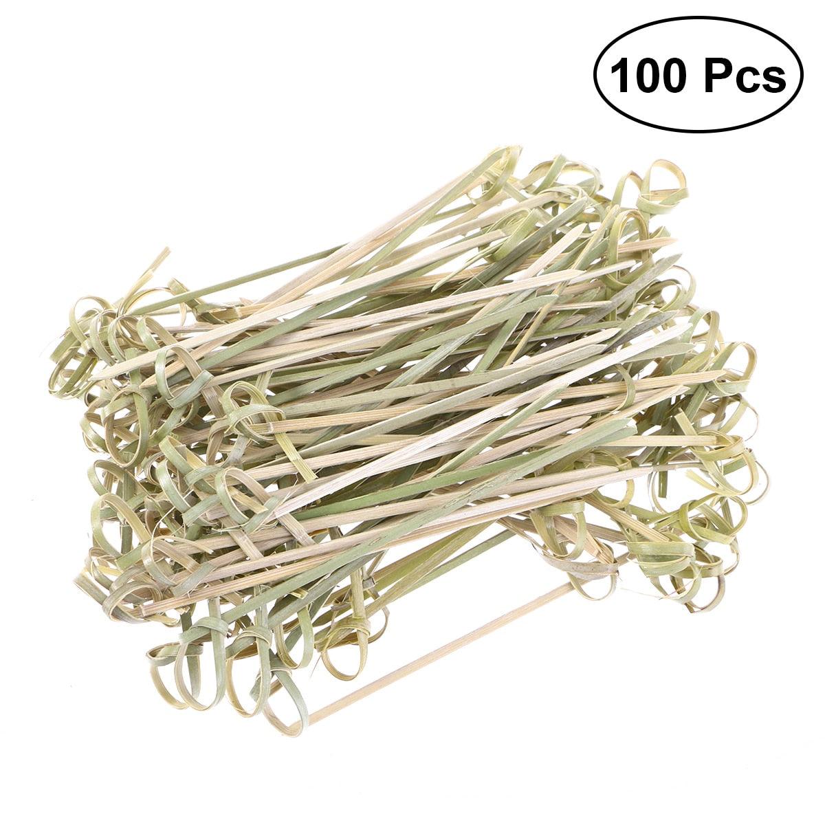 100pcs Disposable Bamboo Knot Skewers Cocktail Picks with Twisted Ends for Cocktail Party Barbeque Snacks Club Sandwiches - Earth Thanks - 100pcs Disposable Bamboo Knot Skewers Cocktail Picks with Twisted Ends for Cocktail Party Barbeque Snacks Club Sandwiches - natural, vegan, eco-friendly, organic, sustainable, bamboo, biodegradable, natural, non-toxic, plastic-free, vegan