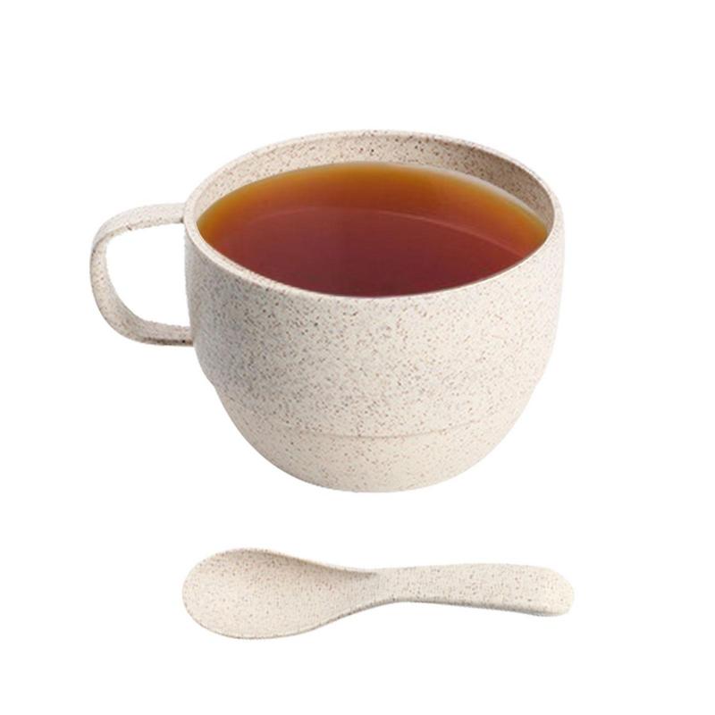 Eco-Friendly Wheats Straw Soup Cup with Spoon - Portable and Durable