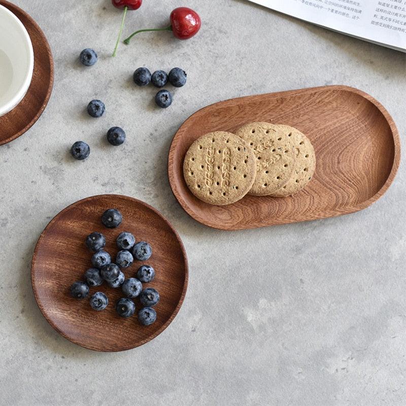 Tableware Solid Wood Round Dessert Plate Japanese-style Wooden Tray Snack Plate Dried Fruit Plate Walnut Color Wooden Plate - Earth Thanks - Tableware Solid Wood Round Dessert Plate Japanese-style Wooden Tray Snack Plate Dried Fruit Plate Walnut Color Wooden Plate - natural, vegan, eco-friendly, organic, sustainable, biodegradable, natural, non-toxic, plastic-free, wood, wooden