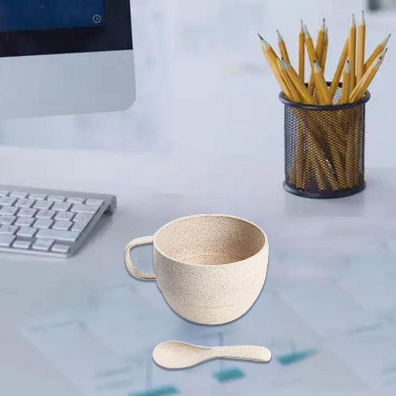Eco-Friendly Wheats Straw Soup Cup with Spoon - Portable and Durable