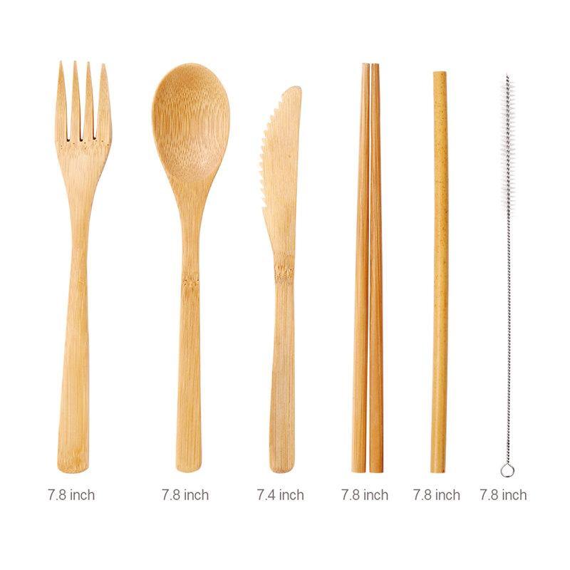 Bamboo Cutlery Set of 8 pieces - Earth Thanks - Bamboo Cutlery Set of 8 pieces - natural, vegan, eco-friendly, organic, sustainable, breakfast, brown, close, cook, cooking, dinner, eat, eating, food, fork, kitchen, lunch, meal, object, objects, restaurant, set, spoon, tableware, tool, utensil, wood, wooden, wooden spoon