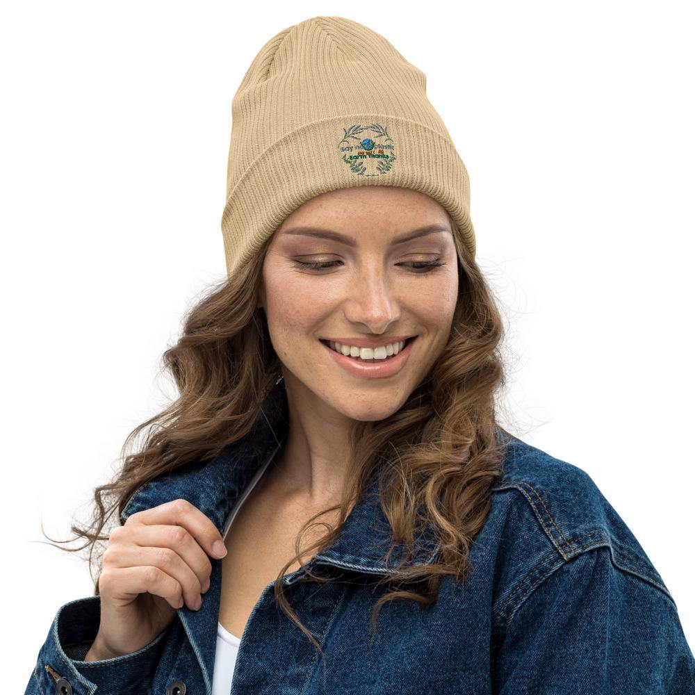 Say no to plastic - Organic ribbed beanie - Earth Thanks - Say no to plastic - Organic ribbed beanie - accessories, cotton, cotton fiber, hat, non toxic, organic cotton, outdoor, portable, recyclable, recycle friendly, reusable, unisex