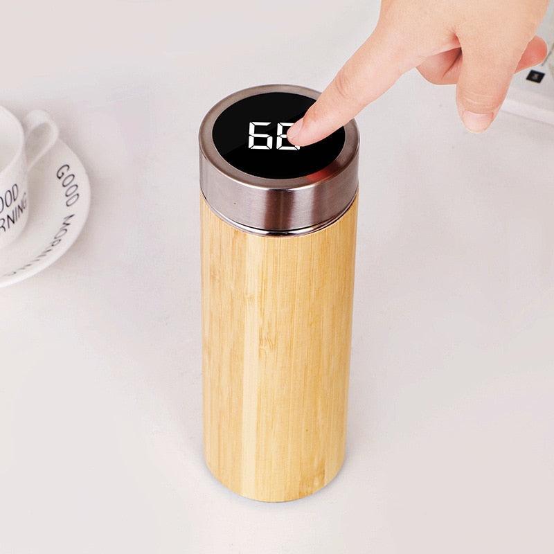 450 ml Smart Bamboo Thermos Bottle with Touch Temperature Display - Earth Thanks - 450 ml Smart Bamboo Thermos Bottle with Touch Temperature Display - natural, vegan, eco-friendly, organic, sustainable, alternative to plastic, bamboo, biodegradable, bottle, eco-friendly, ecofriendly, environment, natural, non toxic, plastic free, portable, recyclable, recycle, recycle friendly, save the environment, stainless steel, sustainable, temperature display, thermos, thermos bottle, vegan