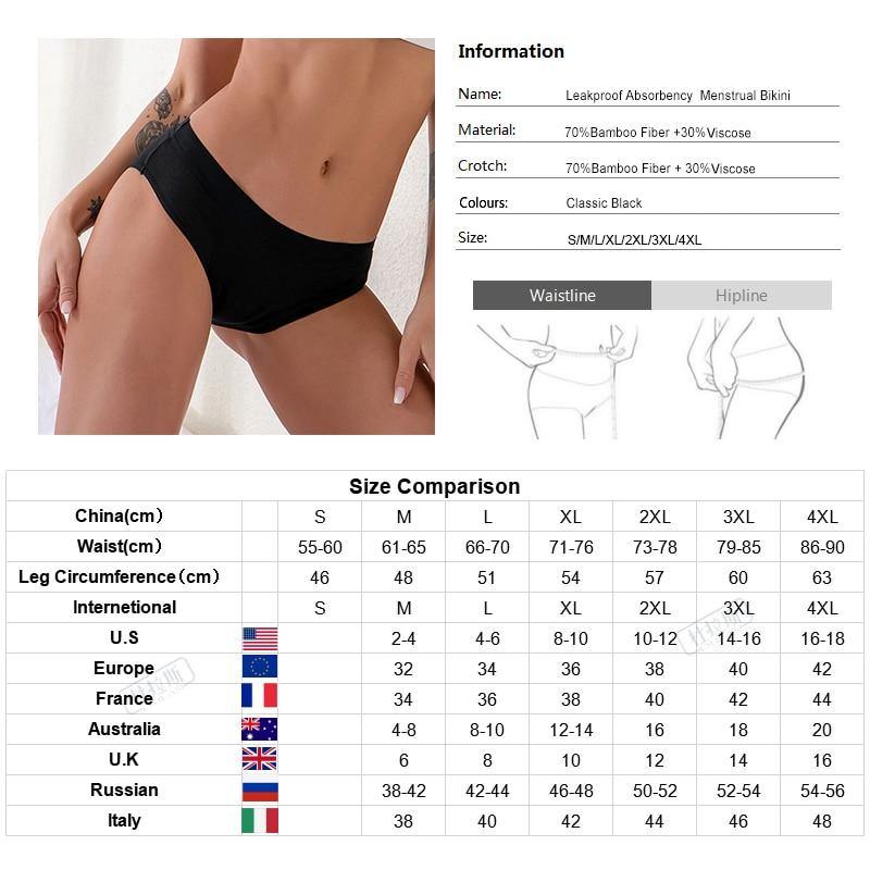 Xmarks Plus Size Period Underwear for Womens Bamboo Fiber 4-Layers  Leakproof Menstrual Period Panties Mid-Rise Postpartum Maternity Panties  Breathable Physiological Panties Girls, S-6XL 