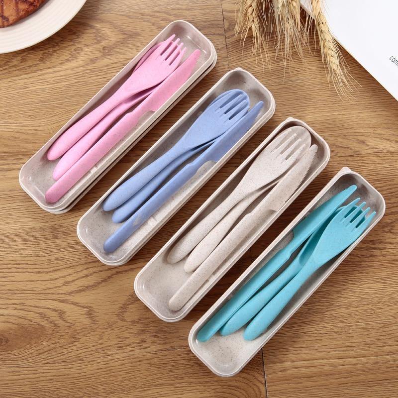 Portable Wheat Straw Cutlery Set of 3 - Earth Thanks - Portable Wheat Straw Cutlery Set of 3 - natural, vegan, eco-friendly, organic, sustainable, compostable, cutlery, food, home, kitchen, kitchen ware, kitchenware, lunch, natural, non toxic, outdoor, plastic, portable, recyclable, recycle, recycle friendly, reusable, travel, vegan friendly, wheat straw