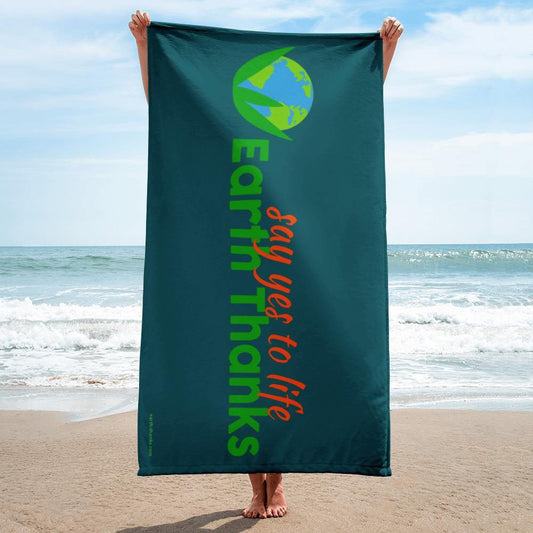 Earth Thanks Teal Beach Towel - Earth Thanks - Earth Thanks Teal Beach Towel - natural, vegan, eco-friendly, organic, sustainable, barrier, bay, beach, clear, cloud, clouds, coast, coastline, exotic, holiday, horizon, hot, island, landscape, ocean, outdoor, palm, paradise, relax, relaxation, relaxing, resort, ridge, sand, sandbar, sandy, scenic, sea, seascape, seaside, shore, sky, summer, sun, sunny, sunscreen, sunshine, surf, tourism, travel, tree, tropic, tropical, turquoise, vacation, water, wave, waves