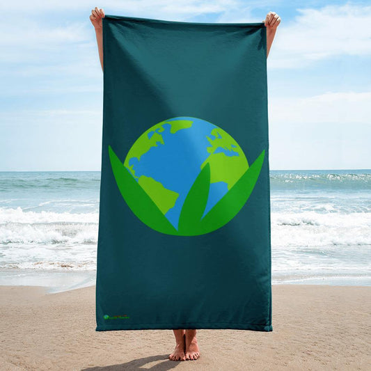 Earth Teal Beach Towel - Earth Thanks - Earth Teal Beach Towel - natural, vegan, eco-friendly, organic, sustainable, accessories, apparel, bathroom, beach, beach towel, beach wear, beachwear, cotton, sea, summer, swim, swimming pool, towel